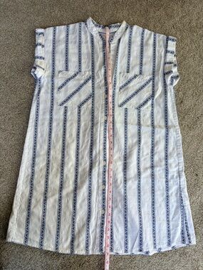 The Sleep Shirt Sleeveless White Button-Front Tunic with Navy Stripe